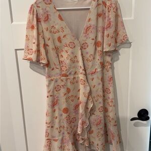Lush Cream and Orange Floral Mini Dress